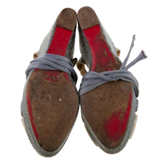 Authentic Christian Louboutin Blue Cream Wedge Lace Up Gladiator Sandals EU 39 - Picture 4 of 8